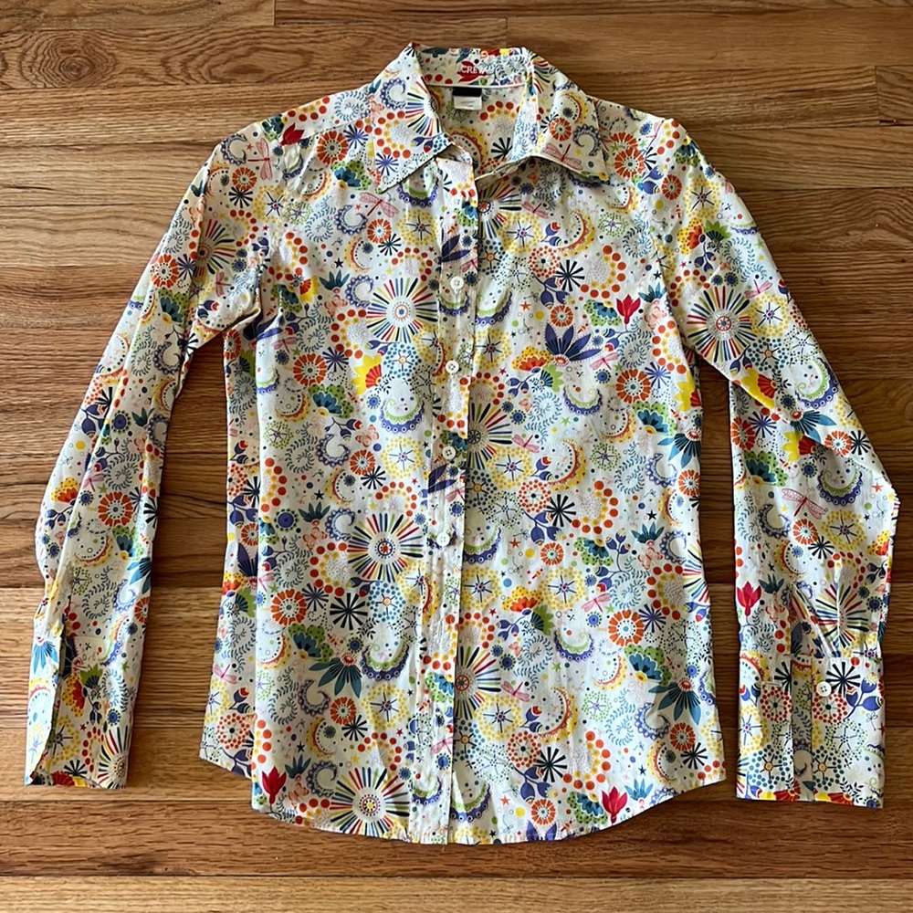 J Crew multi color Liberty print fitted poplin button down